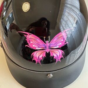 Black Helmet with Pink Butterfly Design